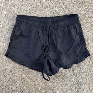 American Eagle Windbreaker Shorts Womens Small Black Ruffle Hem Elastic Waist